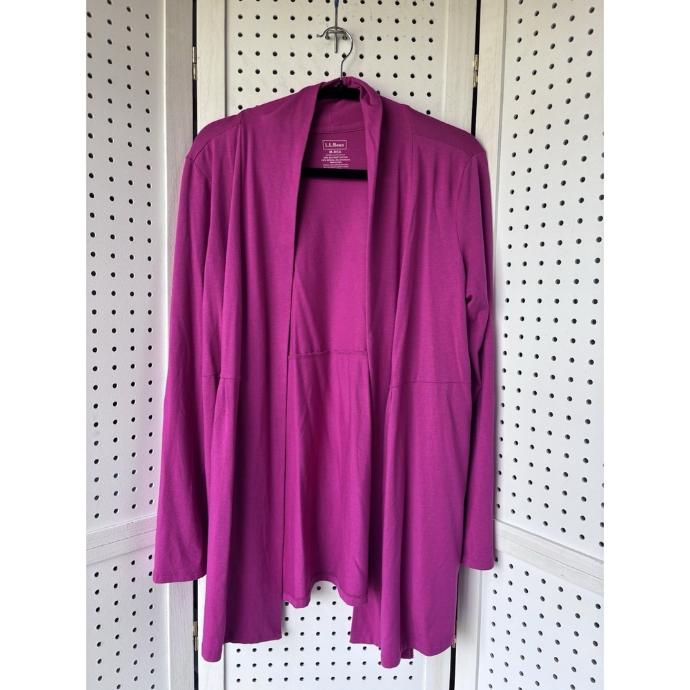 LL Bean Women Pink Supima Cotton Modal Open Front Roll Tab Cardigan M-REG